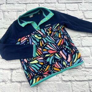Lands' End Kids' size 6-7 Colorful Patterned Fleece Sweatshirt 1/4 Snap Pullover